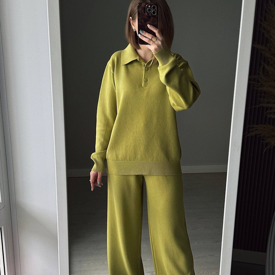 Vintage Casual All-matching Polo Lapel Knitted Sweater Two-piece Overskirt Suit - Image 8