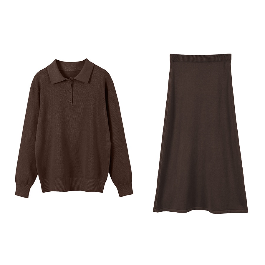 Vintage Casual All-matching Polo Lapel Knitted Sweater Two-piece Overskirt Suit - Image 8