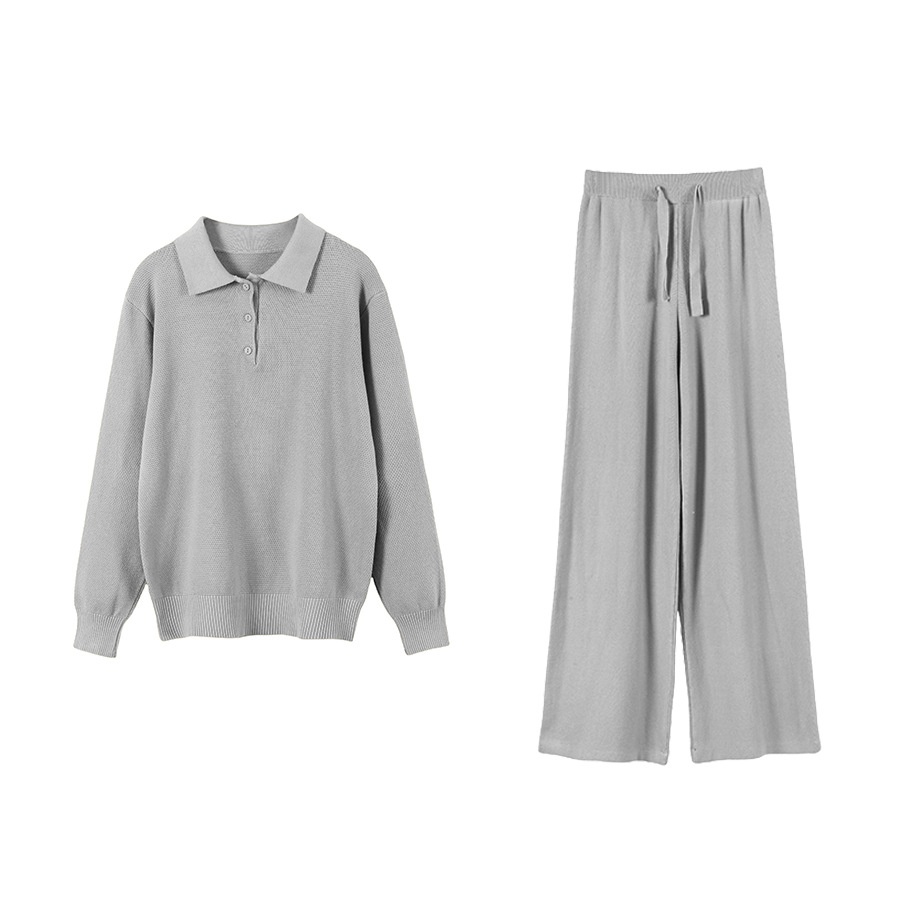 Vintage Casual All-matching Polo Lapel Knitted Sweater Two-piece Overskirt Suit - Image 6