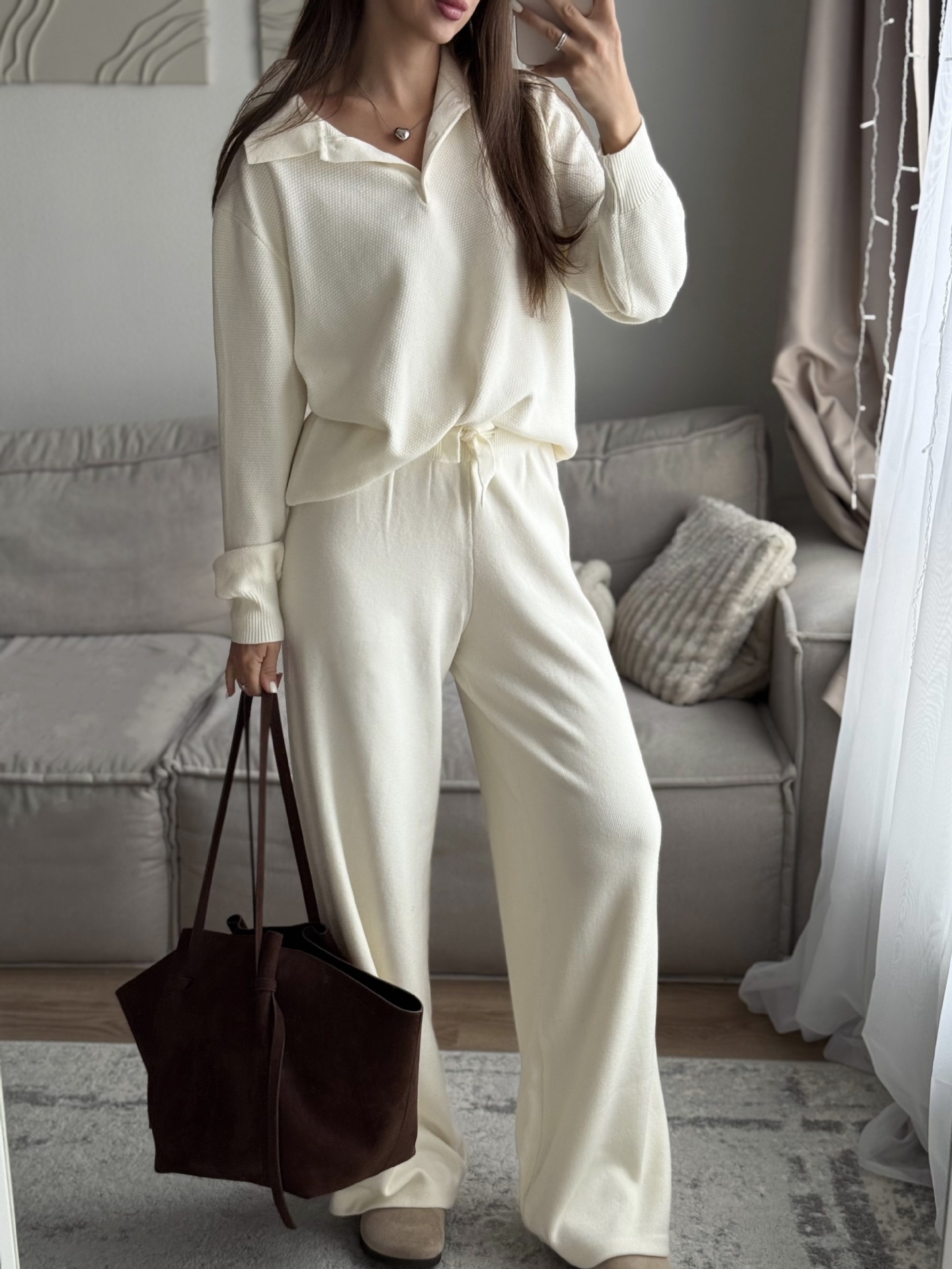 Vintage Casual All-matching Polo Lapel Knitted Sweater Two-piece Overskirt Suit - Image 7
