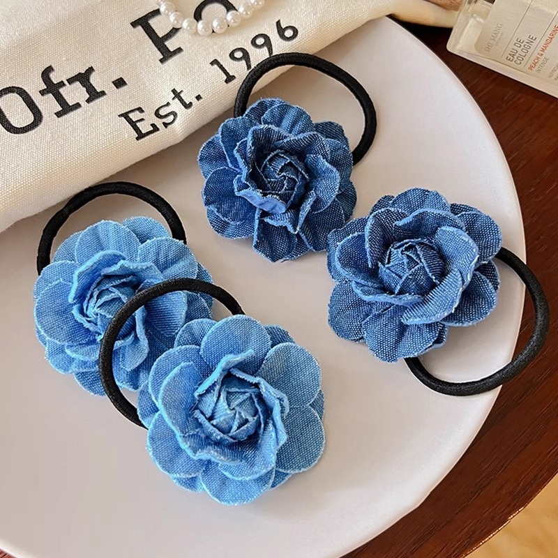 Denim Camellia Pearl Barrettes Sweet Hair Band 3
