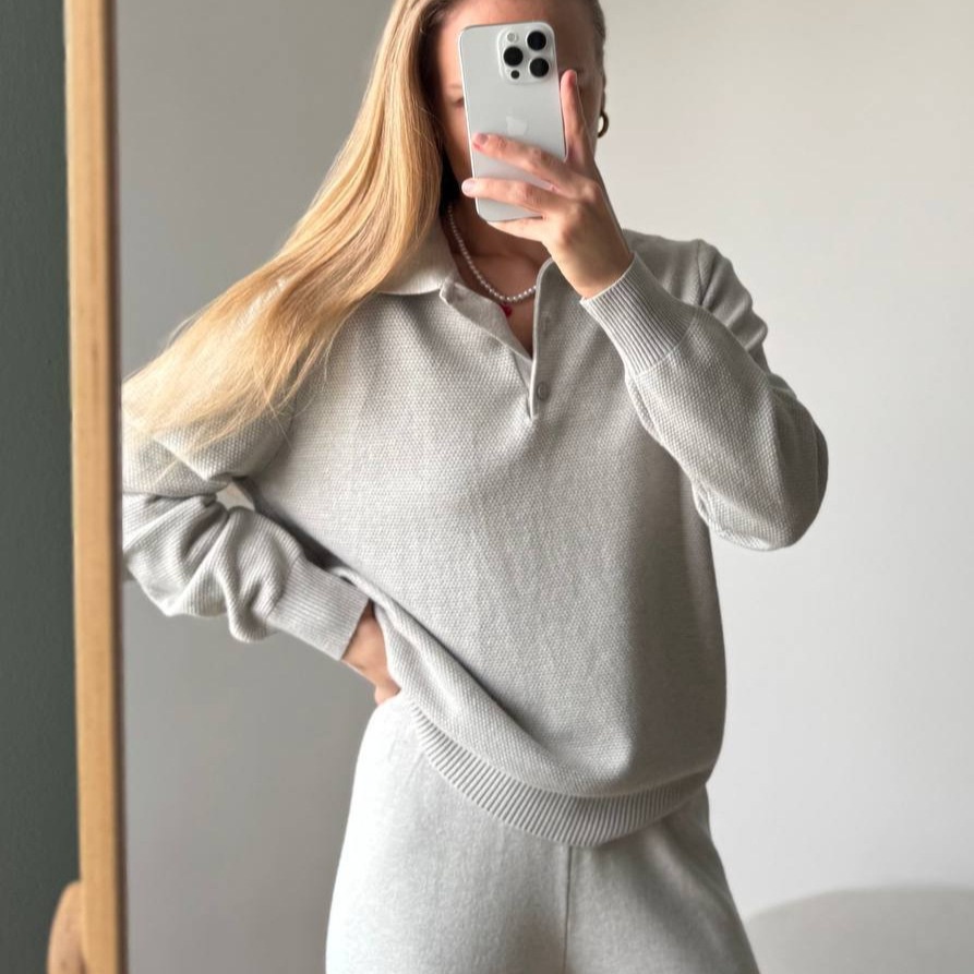 Vintage Casual All-matching Polo Lapel Knitted Sweater Two-piece Overskirt Suit - Image 3