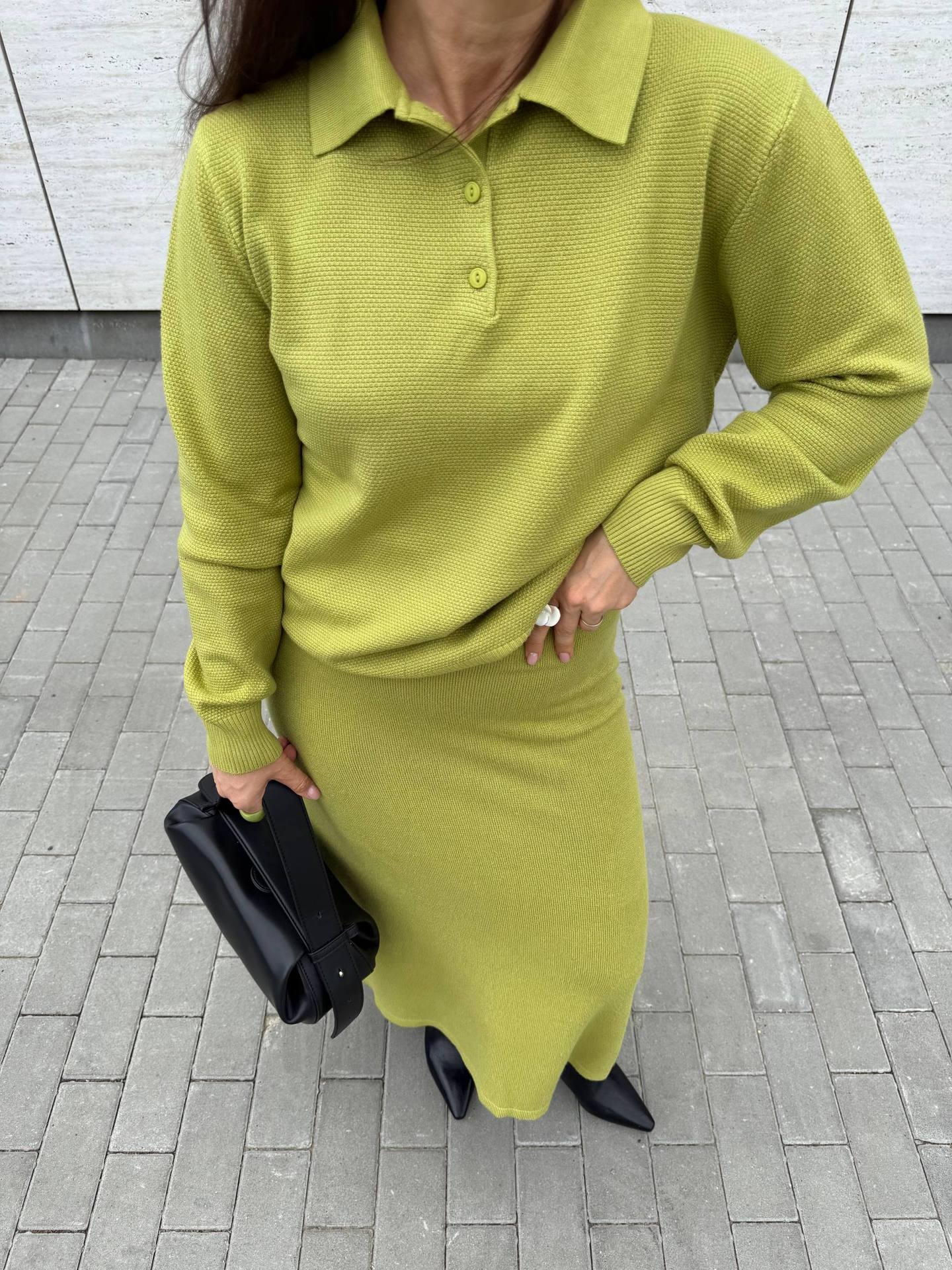 Vintage Casual All-matching Polo Lapel Knitted Sweater Two-piece Overskirt Suit - Image 7