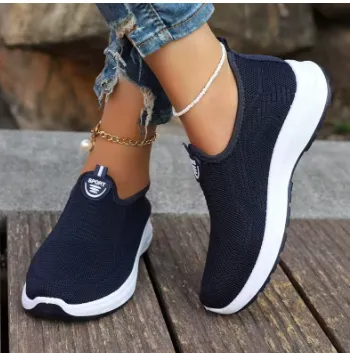 Women's Soft Bottom Slip on Flyknit Breathable Casual Shoes Blue - Shop at LoveMi
