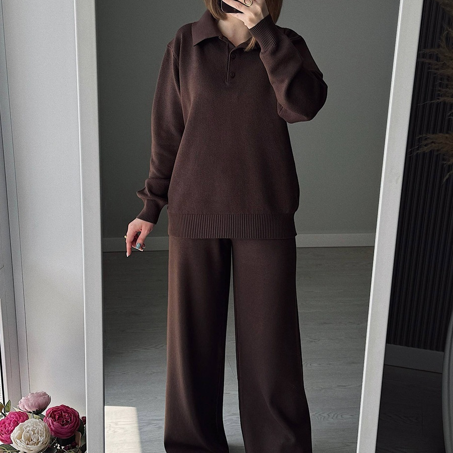 Vintage Casual All-matching Polo Lapel Knitted Sweater Two-piece Overskirt Suit - Image 13