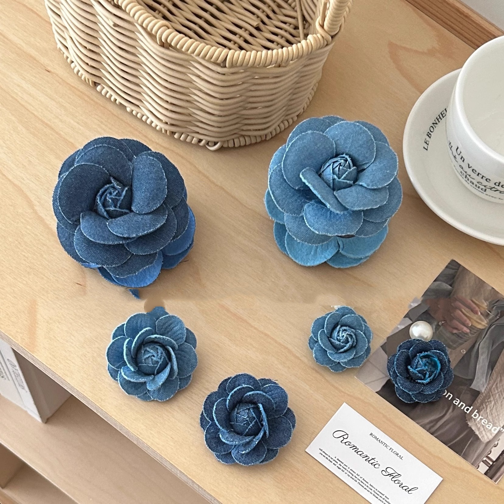 Denim Camellia Pearl Barrettes Sweet Hair Band 4