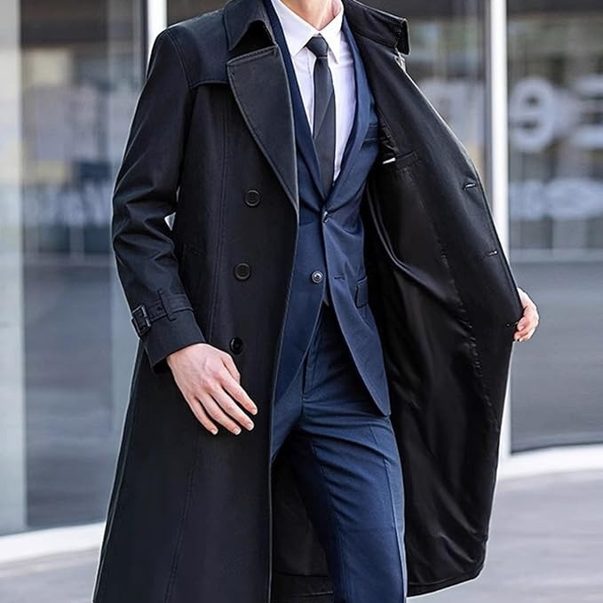 Men's Solid Color Long Trench Coat
