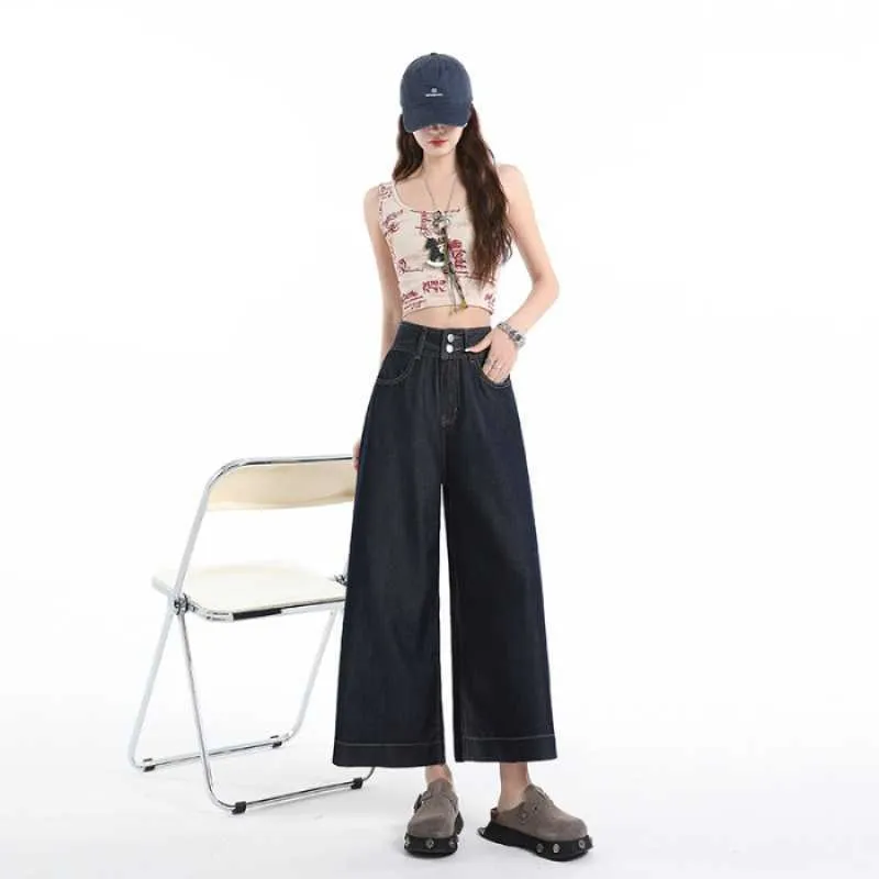 Three-proof Tencel Lyocell Cool Feeling Wide-leg Jeans Women's Summer Thin - Denim Blue