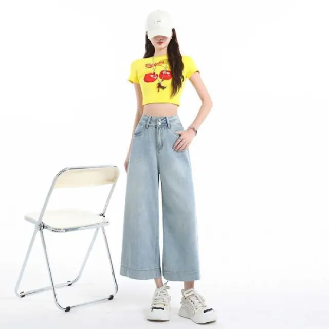 Three proof Tencel Lyocell Cool Feeling Wide leg Jeans Women's Summer Thin Light Blue - Shop at LoveMi