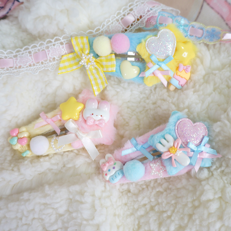 Cute Yellow Blue Plush XINGX Hairpin Headdress Lolita Bow