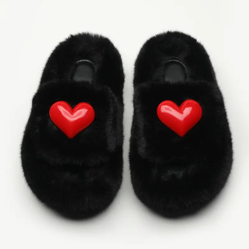 Heart-shaped Thick Bottom Fluffy Slippers Women's Outer Wear New Autumn And Winter Fleece-lined
