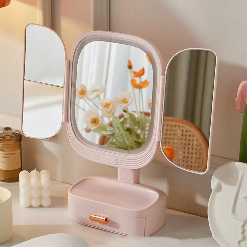 Led Desktop Cosmetic Mirror Household Foldable with Light