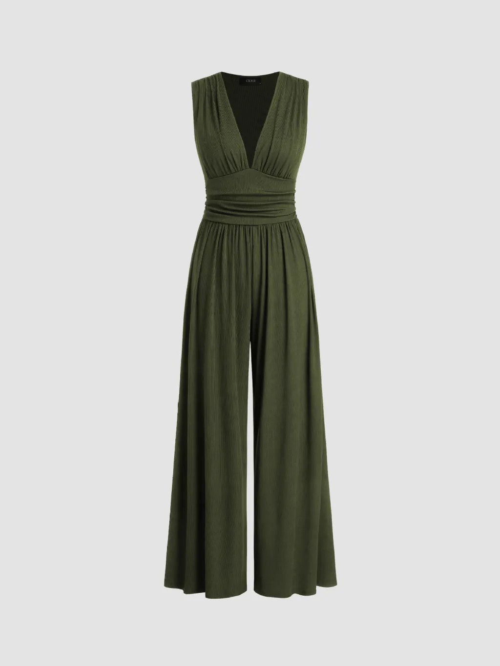 Sleeveless Knitted Jumpsuit Loose Wide-leg Pants - Army Green