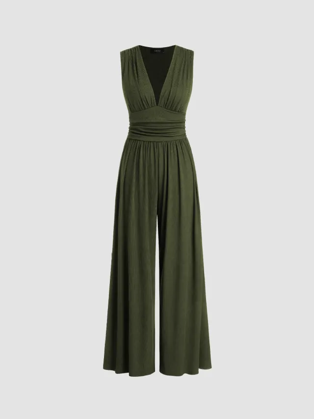 Sleeveless Knitted Jumpsuit Loose Wide leg Pants Army Green - Shop at LoveMi