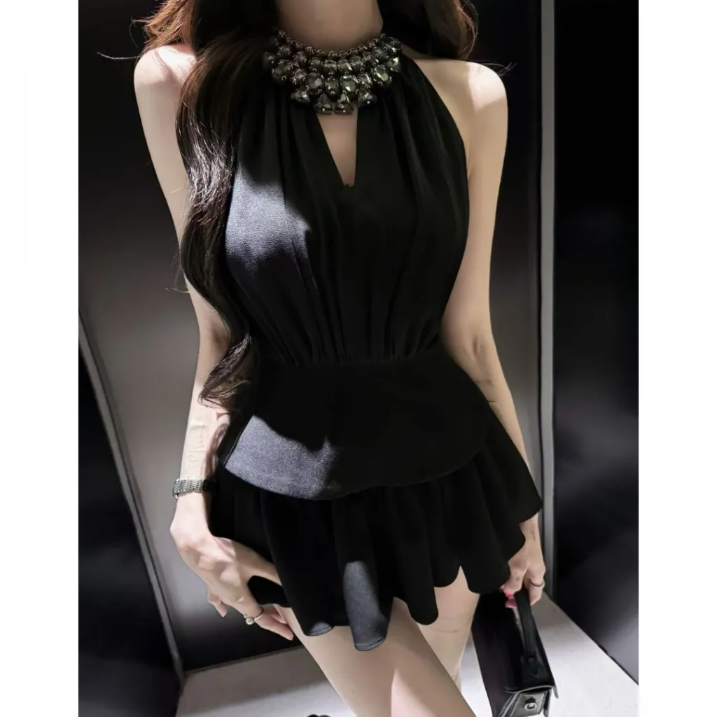 Fashion Halter Coat Skirt Two-piece Suit - Black