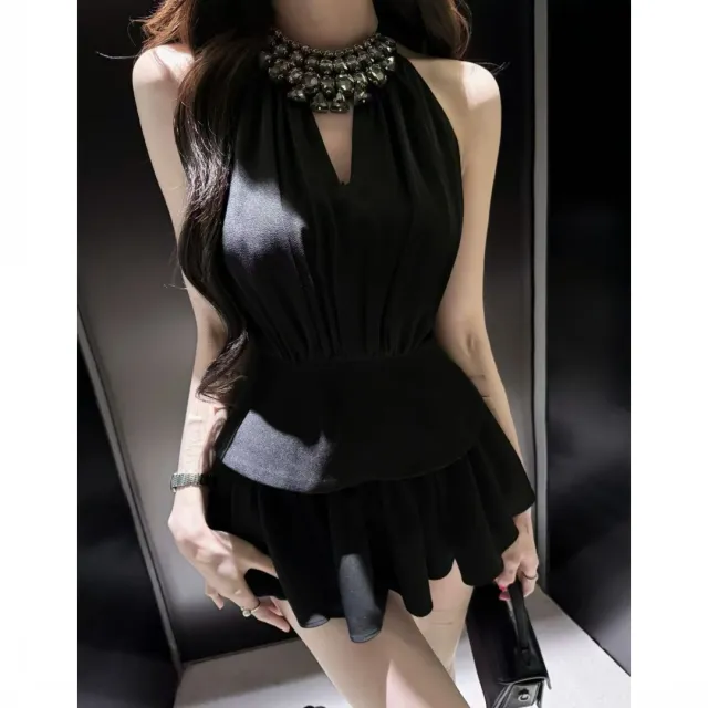 Fashion Halter Coat Skirt Two piece Suit Black - Shop at LoveMi
