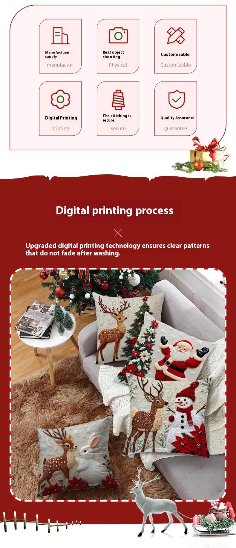 Christmas Cover Festival Elk Rabbit Decoration Sofa Atmosphere Decoration Linen Pillow