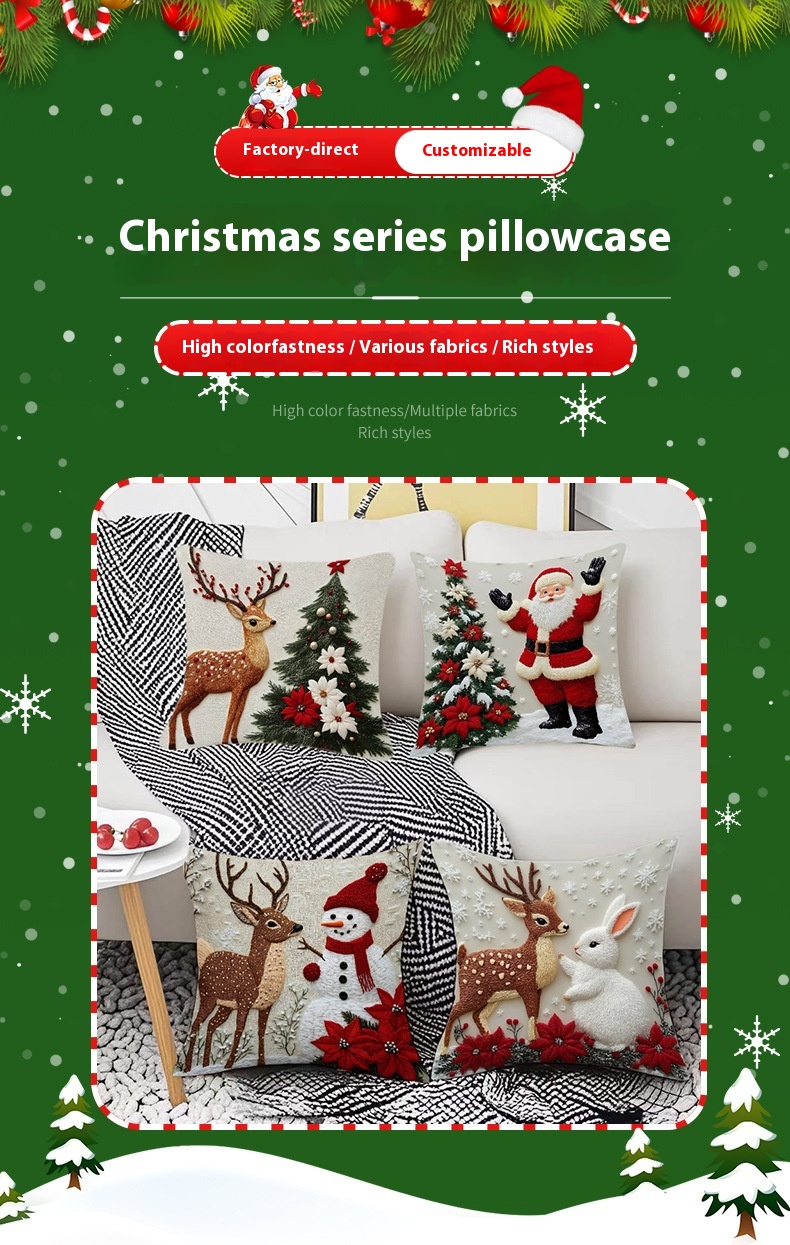 Christmas Cover Festival Elk Rabbit Decoration Sofa Atmosphere Decoration Linen Pillow