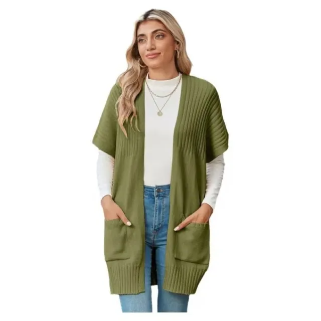 Lady's Sweater Cardigan Knitted Thick Needle Comfort And Casual Green - Shop at LoveMi