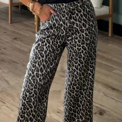 Yellow Leopard Straight Loose Leg Jeans - Yellow - View 1