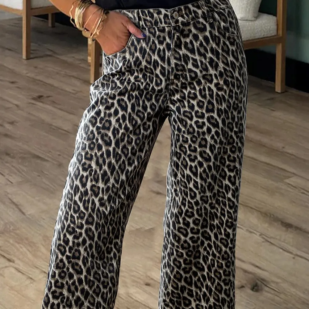 Yellow Leopard Straight Loose Leg Jeans - Yellow
