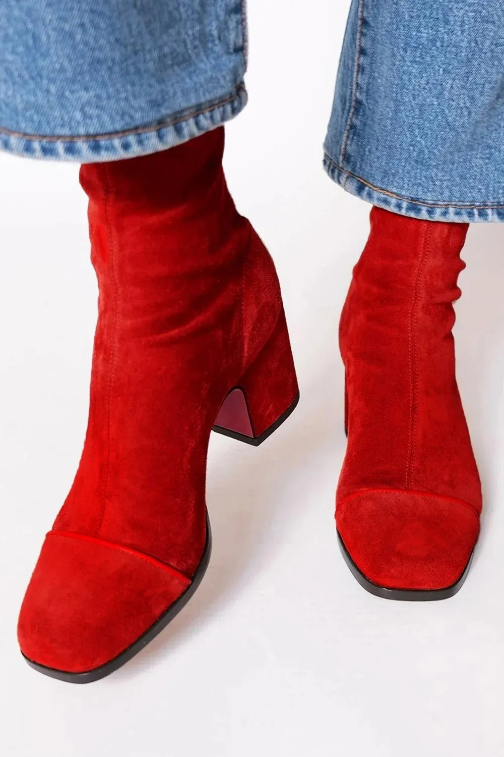Winter Fashion High Heel Suede British Style Square Toe Women's Boots - Red