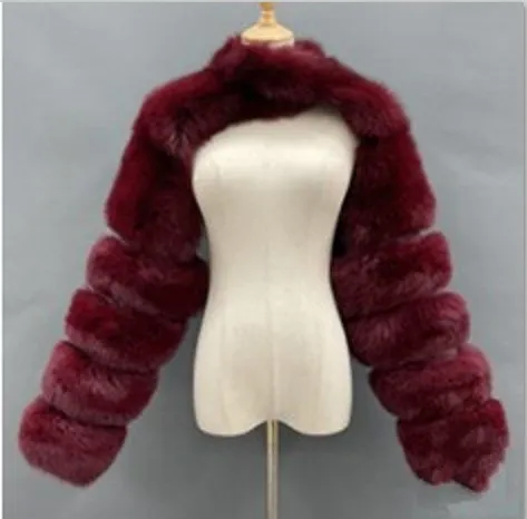 New Artificial Fur Short Fake Fur Coat Women - Wine Red