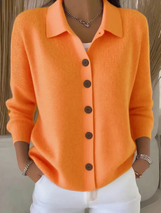 Women's Lapel Button Knitted Cardigan Sweater Orange - Shop at LoveMi