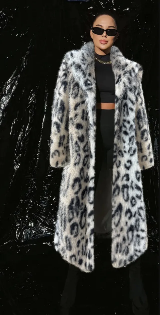 Women's Leopard Print Imitation Fur Fox Long cut Coat Hooded Big Leopard Circle - Shop at LoveMi