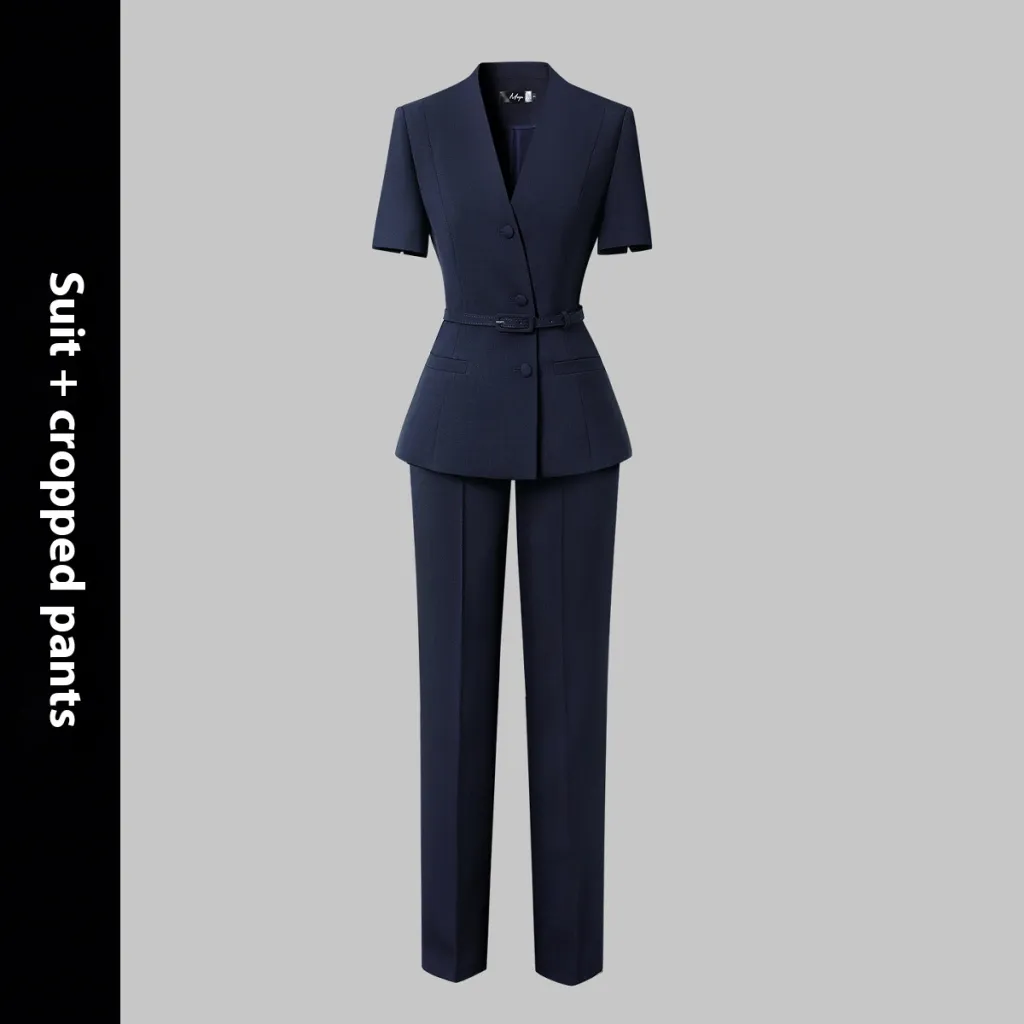 Short Sleeve Suit Women's Summer Thin Business Wear - Ankle Length Suit Pants