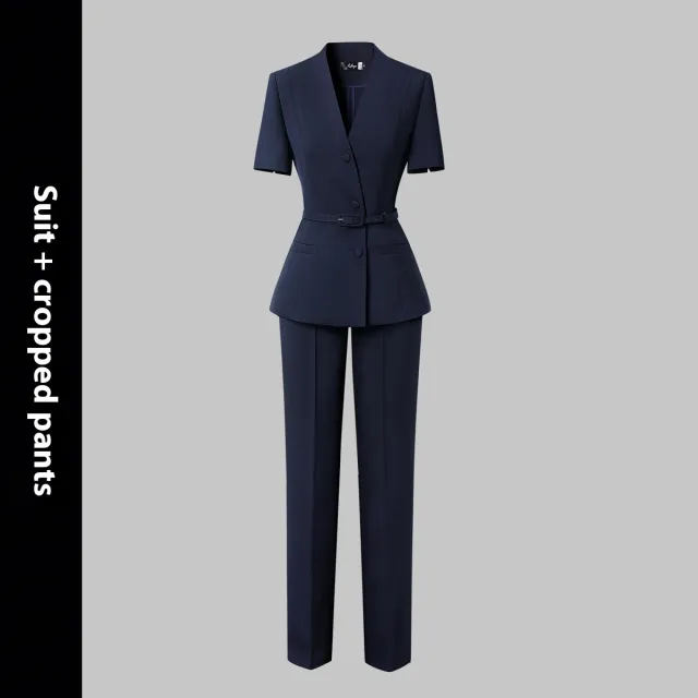 Short Sleeve Suit Women's Summer Thin Business Wear Ankle Length Suit Pants - Shop at LoveMi