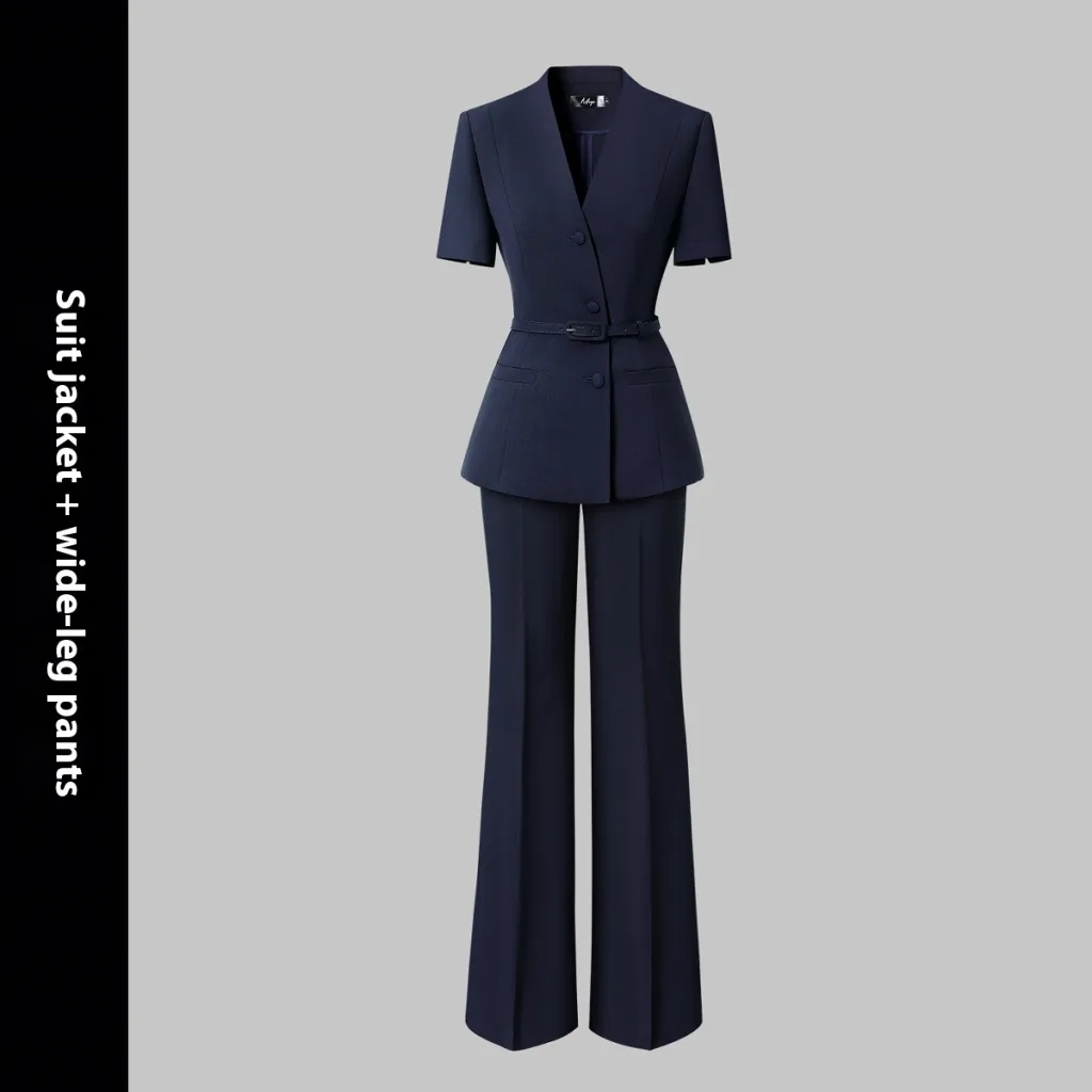 Short Sleeve Suit Women's Summer Thin Business Wear - Suit Wideleg Pants