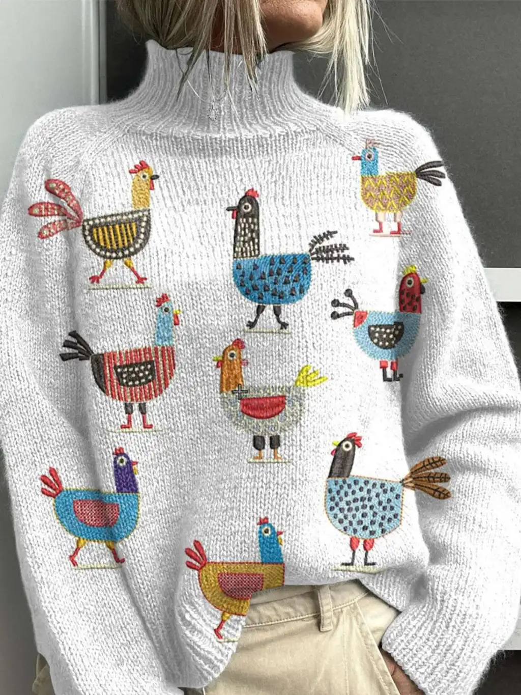 Women's Woolen Sweater Fashion High Collar Sweater - Style 21-2Xl