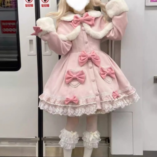 Women's Sweet Cute Winter Bow Coat Pink - Shop at LoveMi