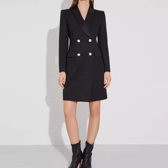 Autumn And Winter Wool Temperament Waist controlled Long Sleeve Suit Skirt Black - Shop at LoveMi