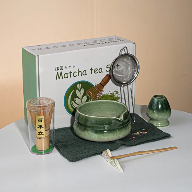 Matcha Tea Bowl Matcha Tea Set Baibenli Ceramics Kilnchanged Green - Shop at LoveMi