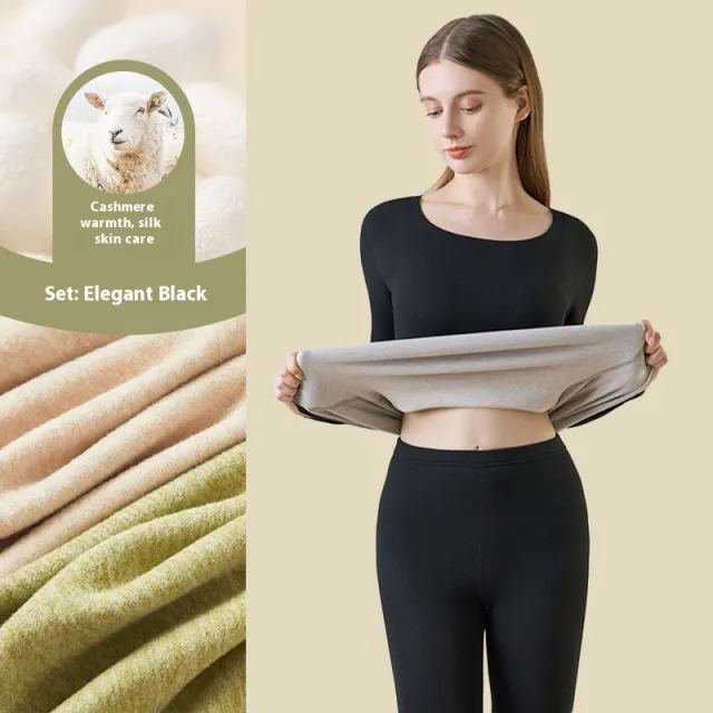 Cashmere Silk Warm Suit Women's Thickened Long Johns Slim Bottoming Elegant Black - Shop at LoveMi