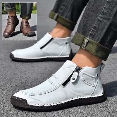 Men's Flats Ankle Boots Fashion Casual Side-zipper Boot Temperament Commuter Shoes