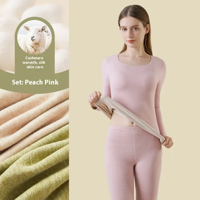 Cashmere Silk Warm Suit Women's Thickened Long Johns Slim Bottoming Honey Powder 3Xl - Shop at LoveMi