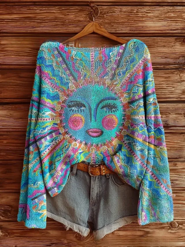 Pattern Shading Women's Printed Wear Round Neck Imitation Sweater 3 Models E963 - Shop at LoveMi