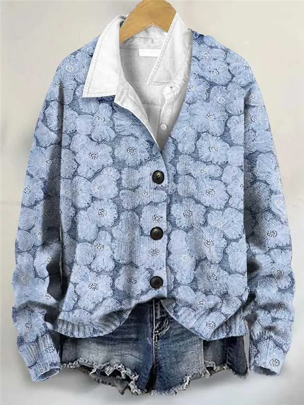 3D Flower Pattern Printing Autumn And Winter Casual Long Sleeve Coat Style 6 - Shop at LoveMi