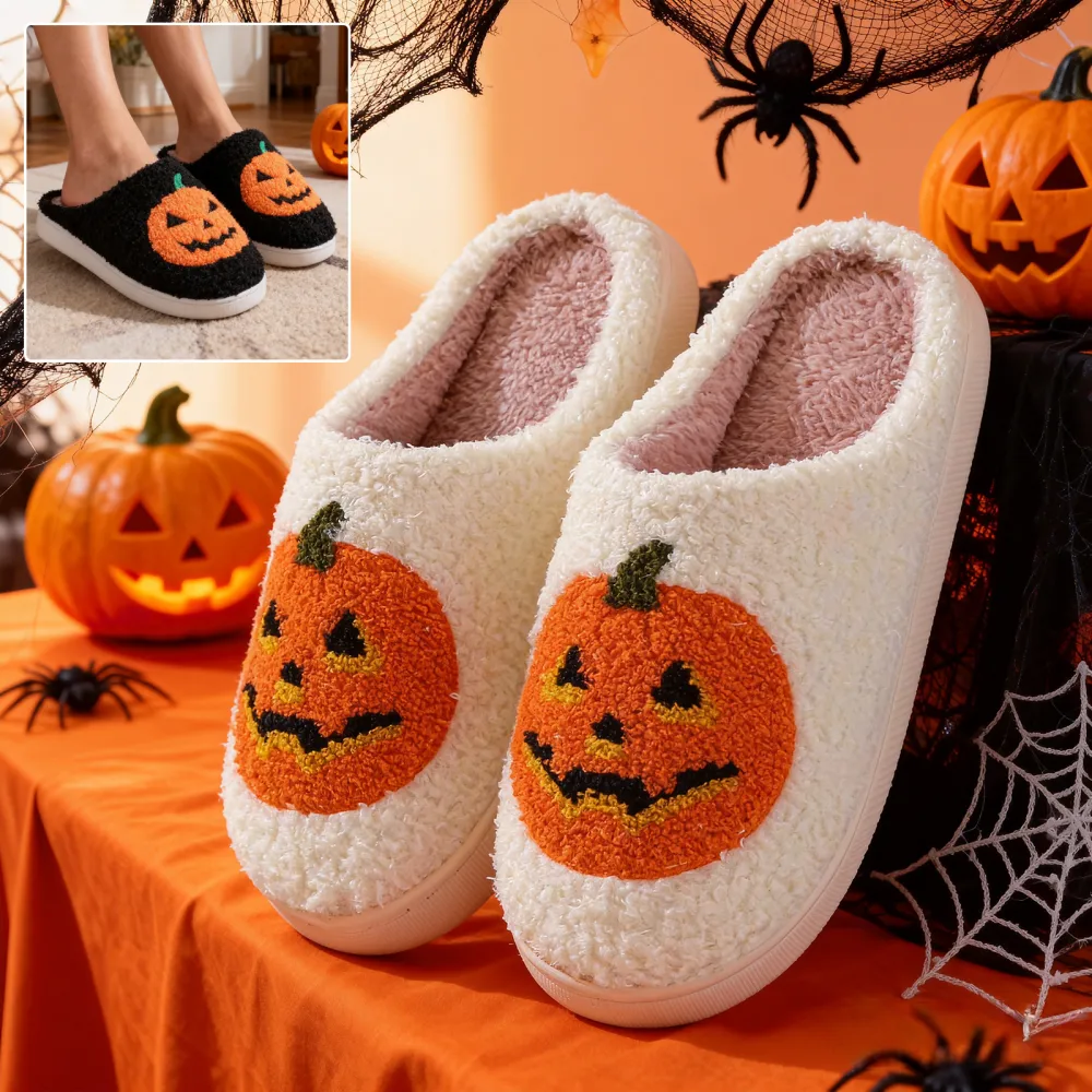 Halloween Pumpkin Cartoon Slippers Warm Winter Men and Women