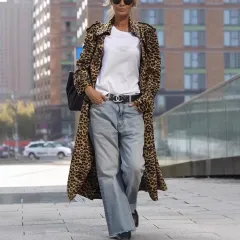 Leopard Print Women's Ultra-long Slim-fit Large Lapel Coat - Colour - View 1