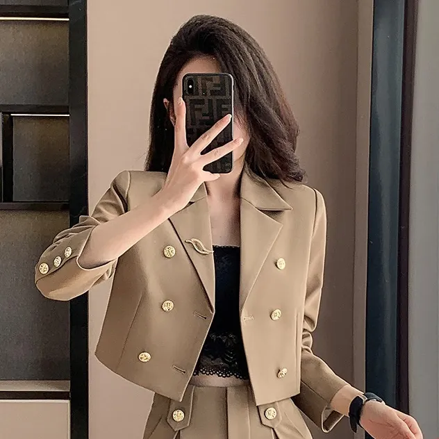 Short Suit Suit Women's Small Spring And Autumn New Khaki Suit - Shop at LoveMi
