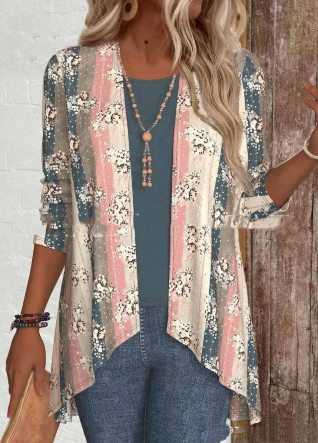 Women's Digital Printed Cardigan Long Sleeve Suit Coat Pink - Shop at LoveMi