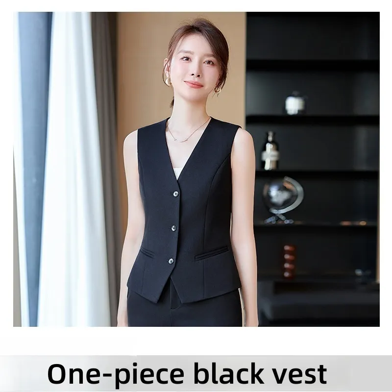 Women's Outer Wear Vest Waistcoat Hotel Receptionist Uniform Work Clothes - Black Vest