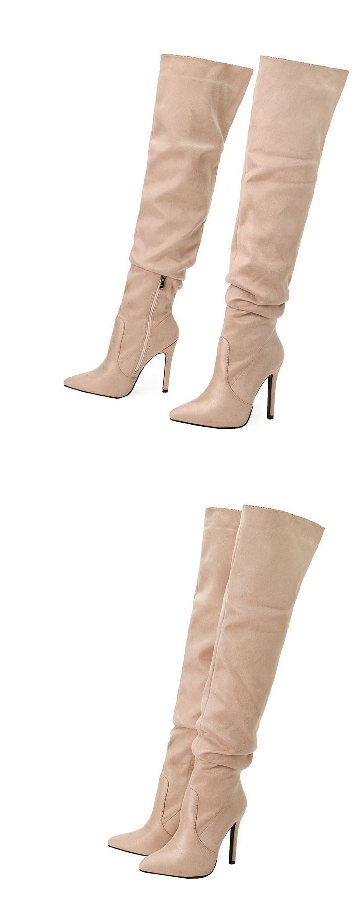 Pointed-Toe Suede Stiletto Boots with High Zipper — European / American Chic