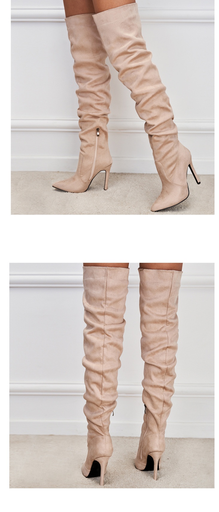 Pointed-Toe Suede Stiletto Boots with High Zipper — European / American Chic