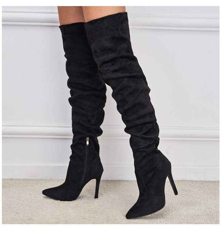 Pointed-Toe Suede Stiletto Boots with High Zipper — European / American Chic