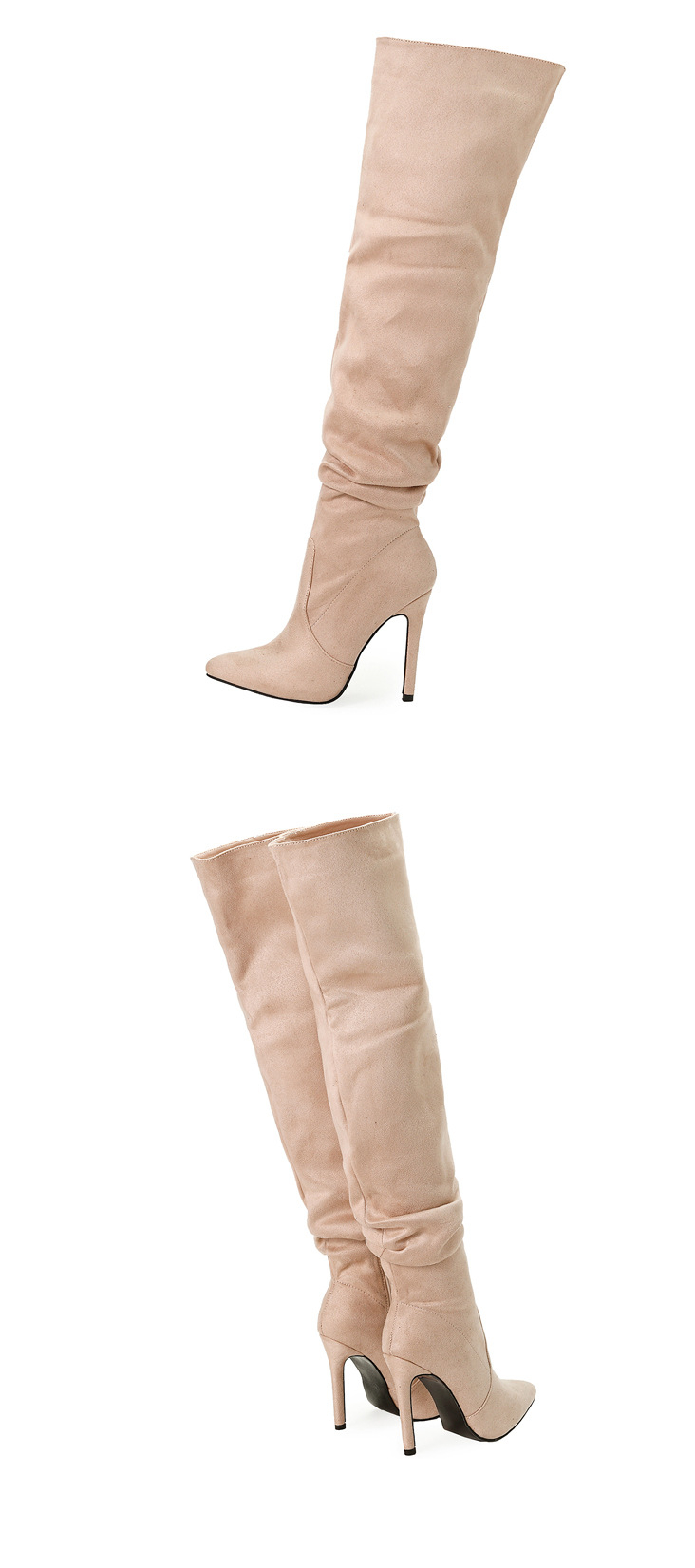 Pointed-Toe Suede Stiletto Boots with High Zipper — European / American Chic